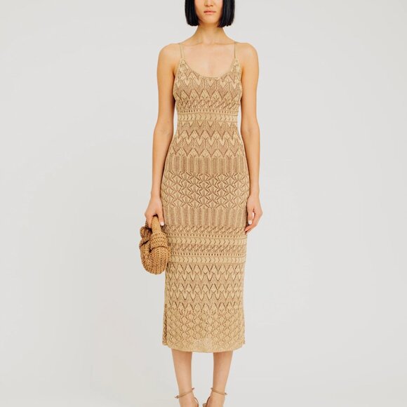 New Torn by Ronny Kobo “Vanessa” Gold Dress – Size L –- MSRP $268 - Picture 1 of 5